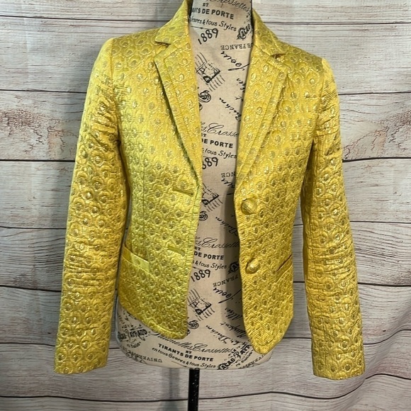 J Crew Collection Blazer Metallic Brocade Silk Wool Size 0 Lined - Picture 2 of 9